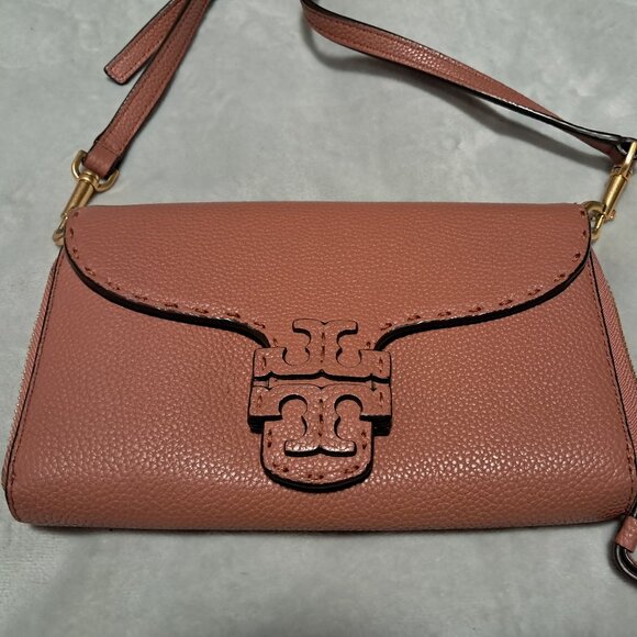 TORY BURCH MCGRAW WALLET CROSSBODY IN DARK CIDER LEATHER RETAIL $298 - Picture 2 of 6